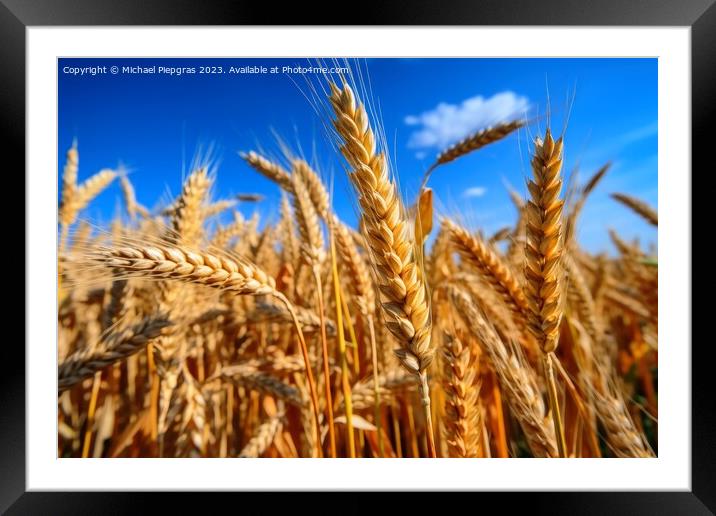 A field of ripe wheat against the blue sky created with generati Framed Mounted Print by Michael Piepgras