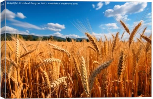 A field of ripe wheat against the blue sky created with generati Canvas Print by Michael Piepgras
