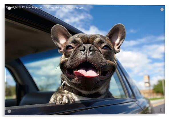 A funny dog out of a car window created with generative AI techn Acrylic by Michael Piepgras