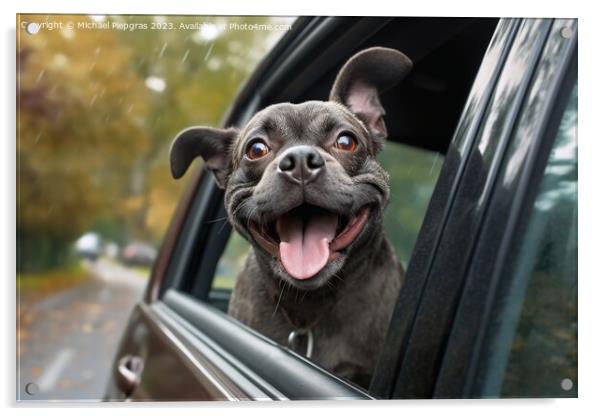 A funny dog out of a car window created with generative AI techn Acrylic by Michael Piepgras