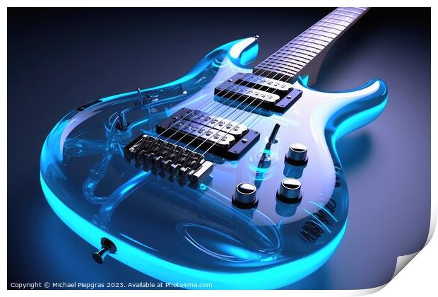A futuristic guitar in a cool design created with generative AI  Print by Michael Piepgras