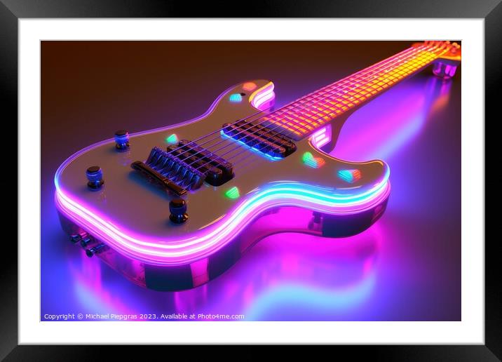 A futuristic guitar in a cool design created with generative AI  Framed Mounted Print by Michael Piepgras