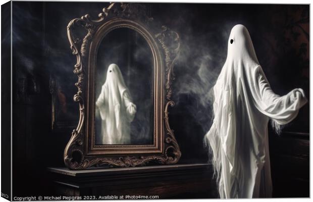 A ghost coming out of an old mirror created with generative AI t Canvas Print by Michael Piepgras