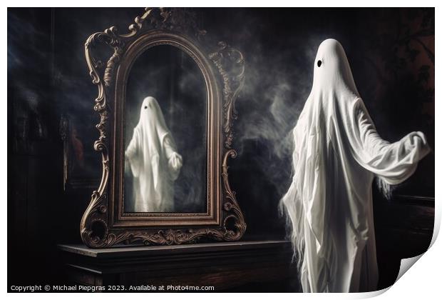 A ghost coming out of an old mirror created with generative AI t Print by Michael Piepgras