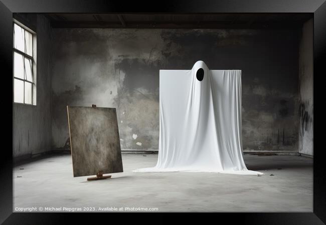 A ghost in an old room created with generative AI technology. Framed Print by Michael Piepgras