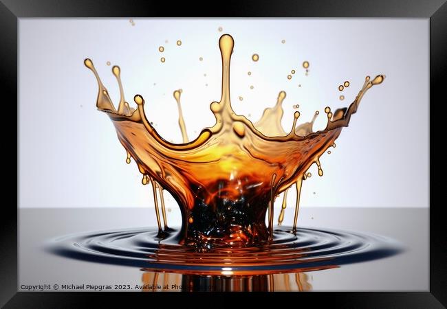 A liquid splashing artwork in beautiful colors created with gene Framed Print by Michael Piepgras