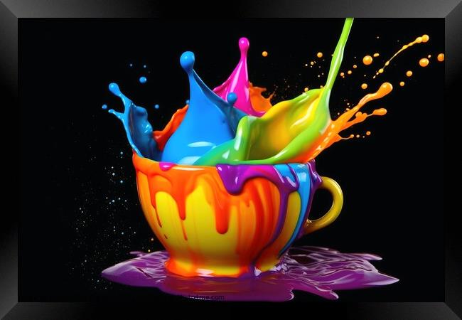 A liquid splashing artwork in beautiful colors created with gene Framed Print by Michael Piepgras