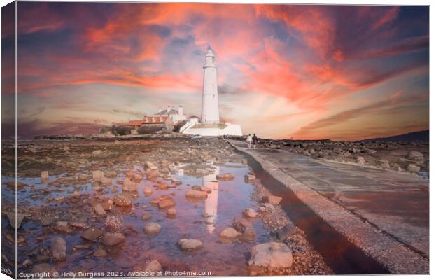 'Illuminated Solitude: St Mary's Lighthouse at Dus Canvas Print by Holly Burgess