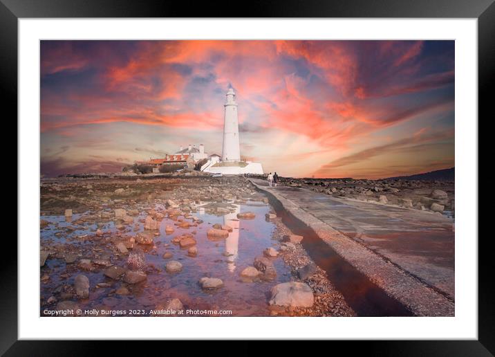 'Illuminated Solitude: St Mary's Lighthouse at Dus Framed Mounted Print by Holly Burgess