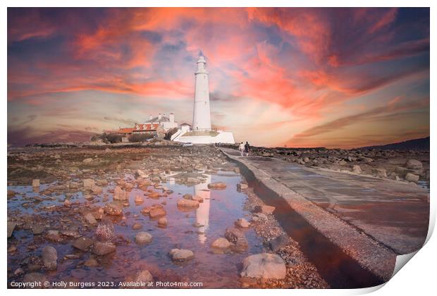 'Illuminated Solitude: St Mary's Lighthouse at Dus Print by Holly Burgess