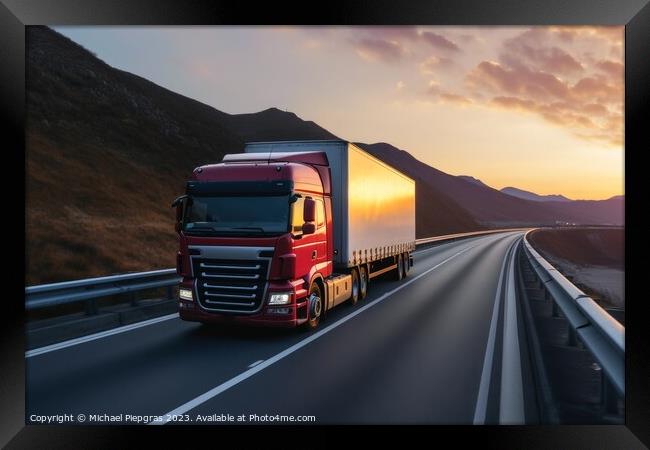 A modern truck on a highway created with generative AI technolog Framed Print by Michael Piepgras