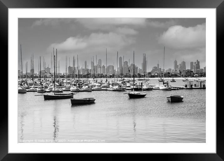 'Monochrome Melbourne: A Harbourside Revelation' Framed Mounted Print by Holly Burgess
