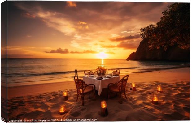 A romantic picnic on a tropical beach at sunset created with gen Canvas Print by Michael Piepgras