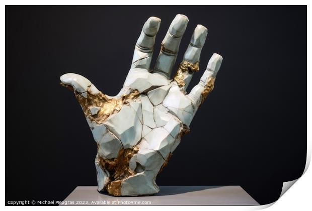 A sculpture of a broken human hand created with generative AI te Print by Michael Piepgras