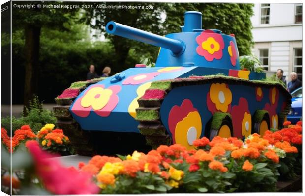 A tank on which many colourful flowers grow created with generat Canvas Print by Michael Piepgras