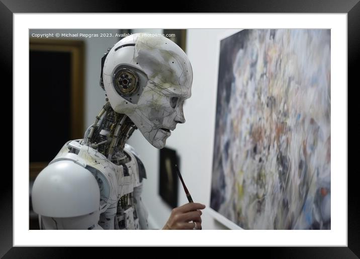 AI robot is painting an artwork created with generative AI techn Framed Mounted Print by Michael Piepgras