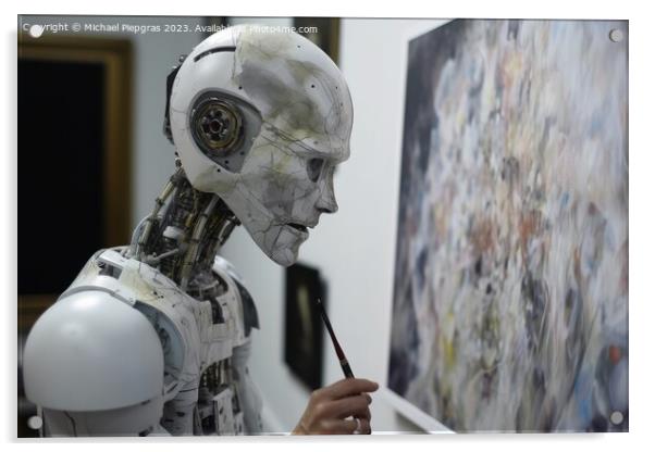 AI robot is painting an artwork created with generative AI techn Acrylic by Michael Piepgras