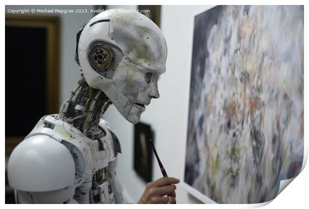 AI robot is painting an artwork created with generative AI techn Print by Michael Piepgras