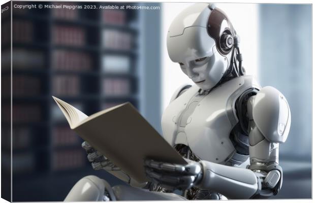 An AI Robot reading a book created with generative AI technology Canvas Print by Michael Piepgras