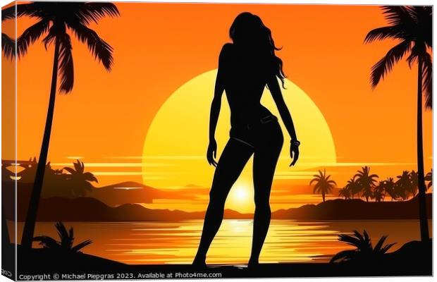 Artwork of a sexy woman wearing a bikini at the beach during sun Canvas Print by Michael Piepgras