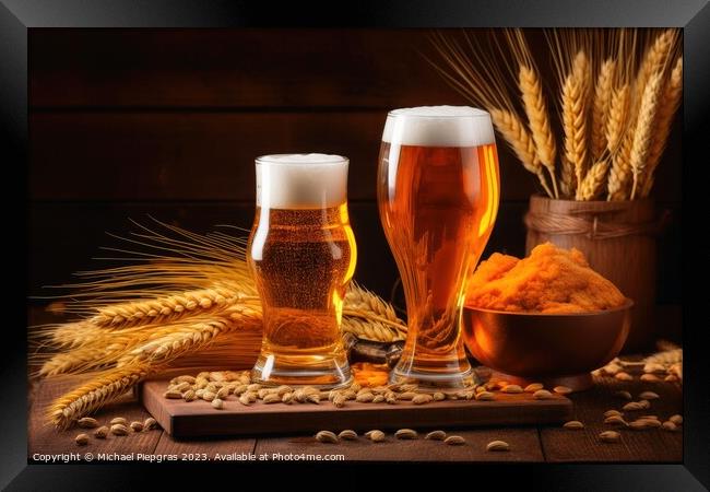 A concept of fresh beer in warm light created with generative AI Framed Print by Michael Piepgras
