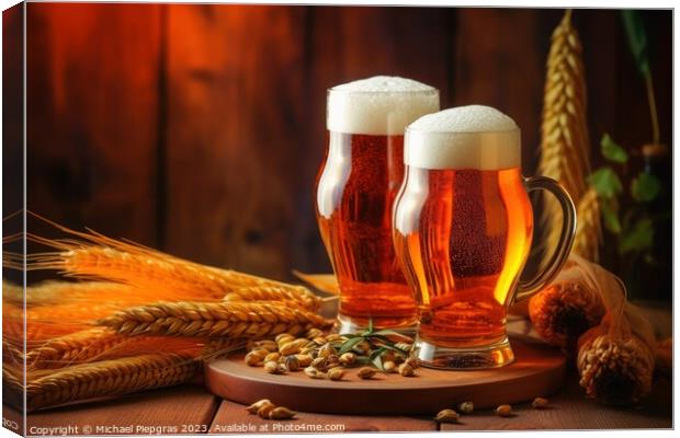 A concept of fresh beer in warm light created with generative AI Canvas Print by Michael Piepgras