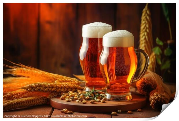 A concept of fresh beer in warm light created with generative AI Print by Michael Piepgras
