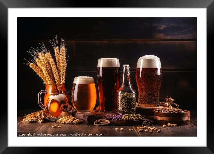 A concept of fresh beer in warm light created with generative AI Framed Mounted Print by Michael Piepgras