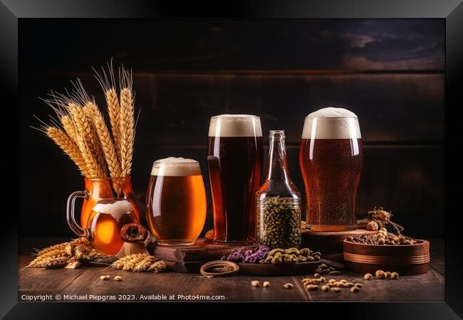 A concept of fresh beer in warm light created with generative AI Framed Print by Michael Piepgras