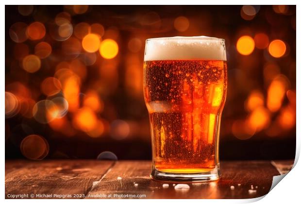 A concept of fresh beer in warm light created with generative AI Print by Michael Piepgras