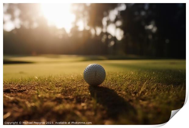 Close-up of a golf ball on the green created with generative AI  Print by Michael Piepgras