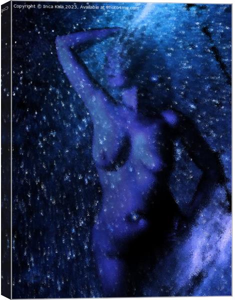 Frosted Blue Nude Surrounded by Stars Canvas Print by Inca Kala