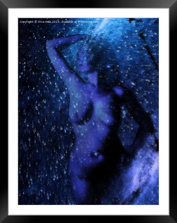 Frosted Blue Nude Surrounded by Stars Framed Mounted Print by Inca Kala