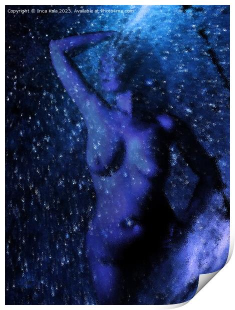 Frosted Blue Nude Surrounded by Stars Print by Inca Kala
