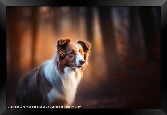 Portrait of a cute border collie dog created with generative AI  Framed Print by Michael Piepgras