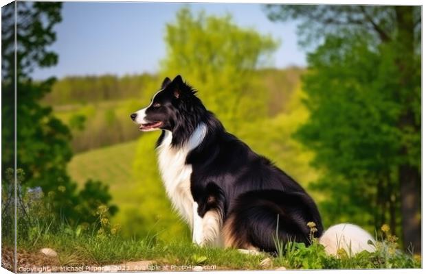 Portrait of a cute border collie dog created with generative AI  Canvas Print by Michael Piepgras