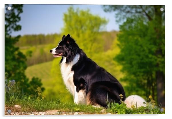 Portrait of a cute border collie dog created with generative AI  Acrylic by Michael Piepgras