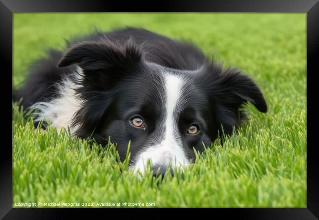 Portrait of a cute border collie dog created with generative AI  Framed Print by Michael Piepgras