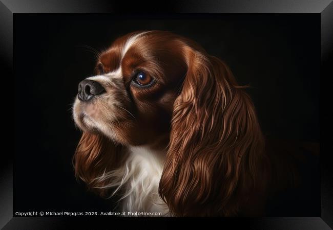 Portrait of a cute cavalier King charles spaniel dog created wit Framed Print by Michael Piepgras