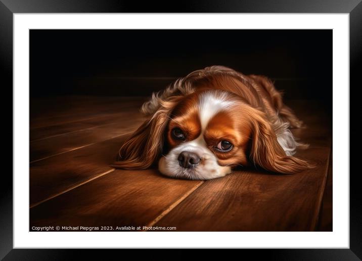 Portrait of a cute cavalier King charles spaniel dog created wit Framed Mounted Print by Michael Piepgras