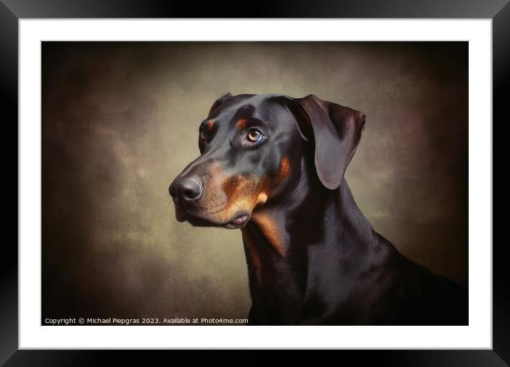 Portrait of a cute doberman dog created with generative AI techn Framed Mounted Print by Michael Piepgras