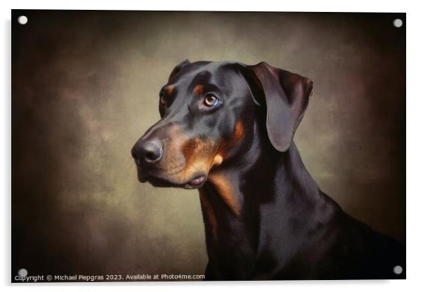 Portrait of a cute doberman dog created with generative AI techn Acrylic by Michael Piepgras