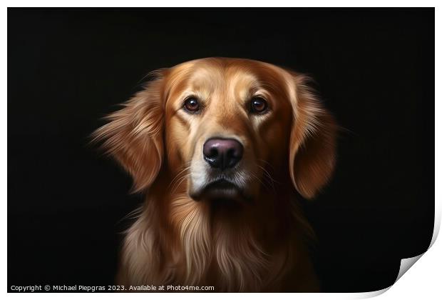 Portrait of a cute golden retriever dog created with generative  Print by Michael Piepgras