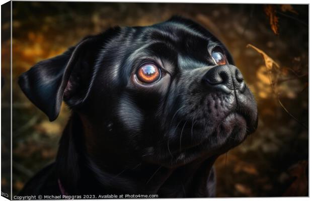 Portrait of a cute pug dog created with generative AI technology Canvas Print by Michael Piepgras
