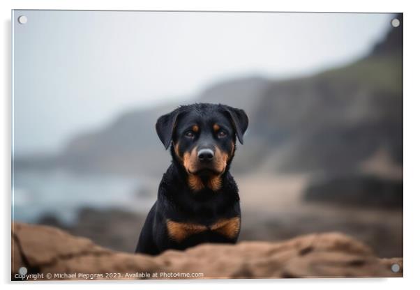 Portrait of a cute Rottweiler dog created with generative AI tec Acrylic by Michael Piepgras