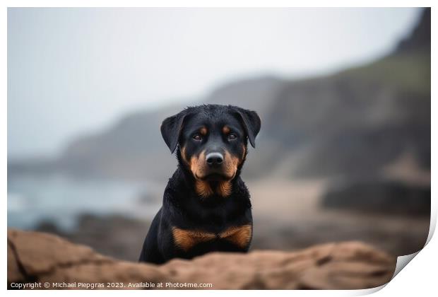 Portrait of a cute Rottweiler dog created with generative AI tec Print by Michael Piepgras