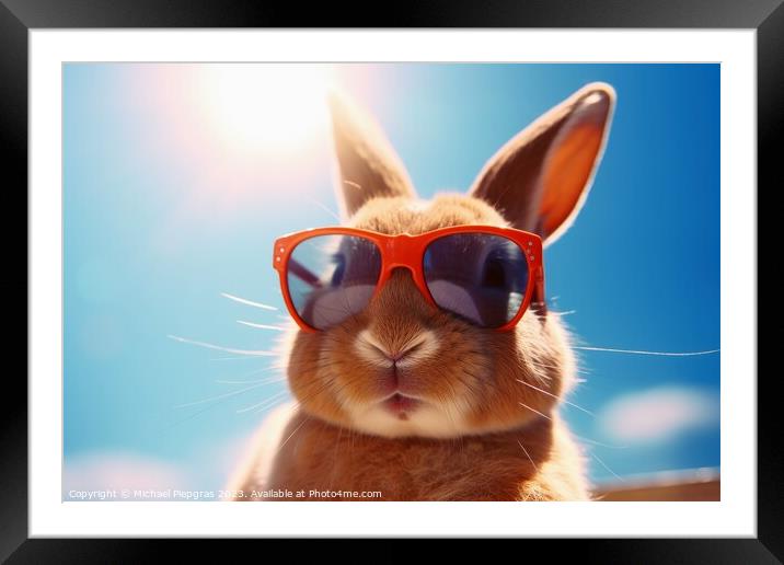 Rabbit with sunglasses created with generative AI technology. Framed Mounted Print by Michael Piepgras