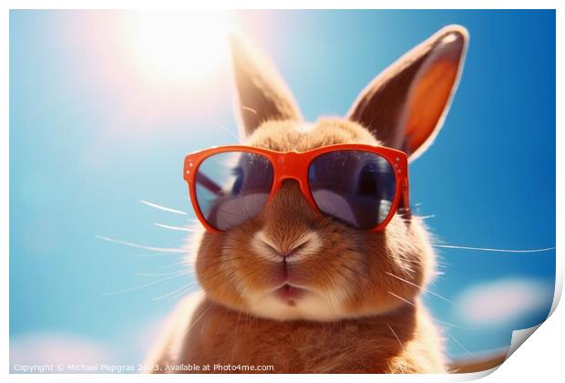 Rabbit with sunglasses created with generative AI technology. Print by Michael Piepgras
