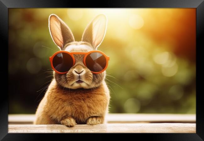 Rabbit with sunglasses created with generative AI technology. Framed Print by Michael Piepgras