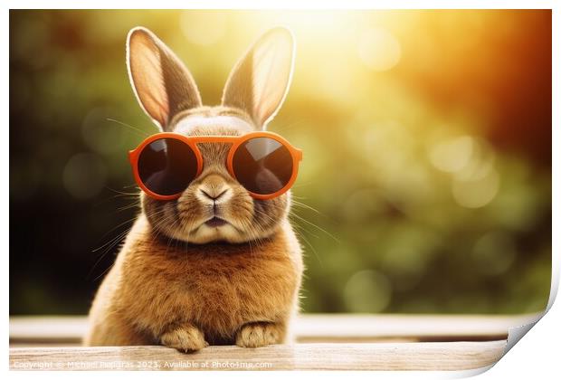 Rabbit with sunglasses created with generative AI technology. Print by Michael Piepgras